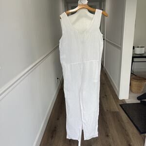 Ozma California White Linen Jumpsuit Size Small Pockets One Piece Pull On Tank